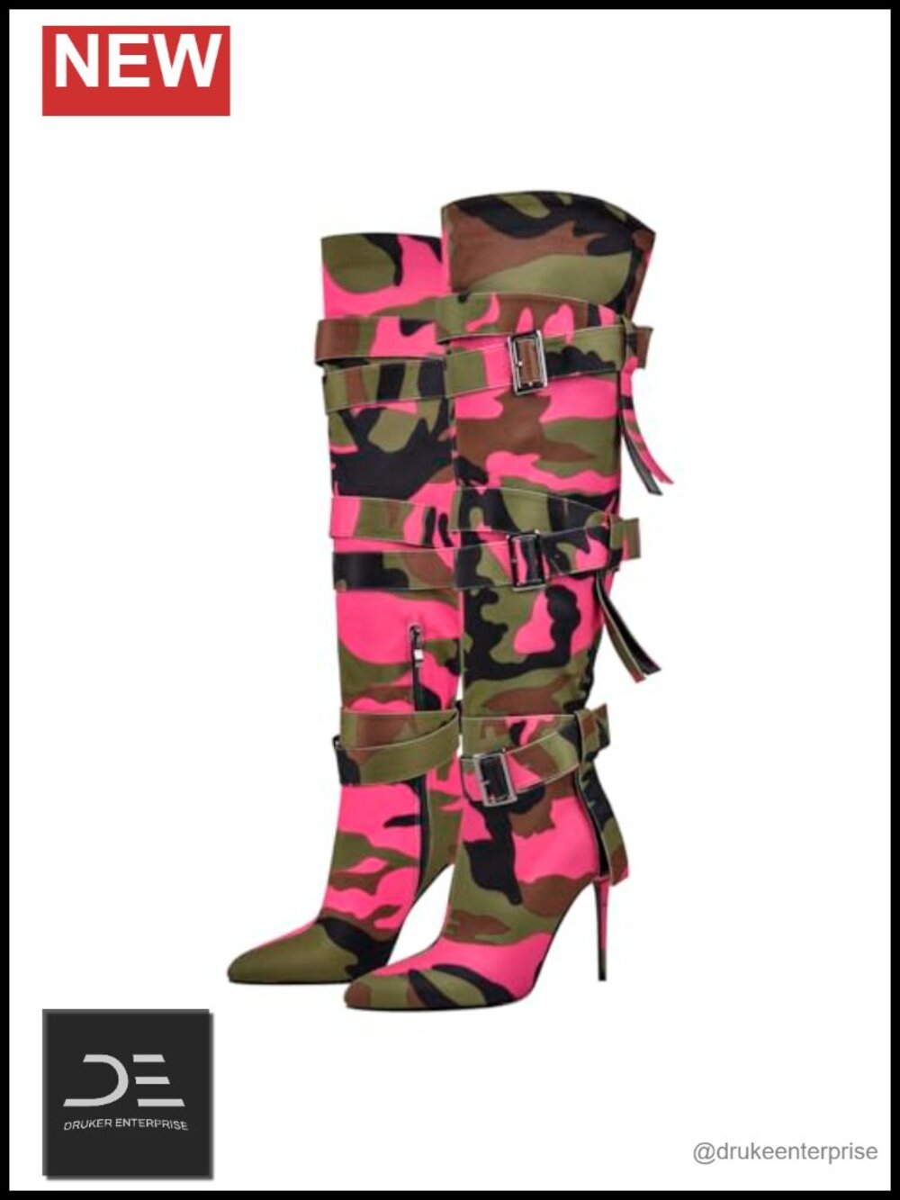 Women's Thigh High Boots with Straps Stiletto Heel Pointed Toe Riding Boots